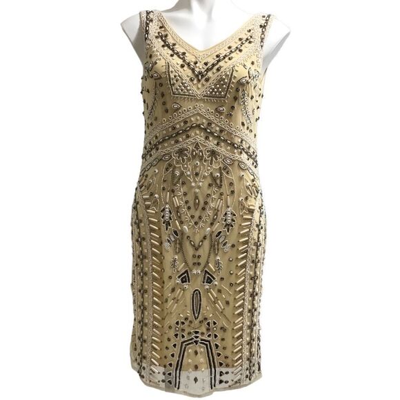 Boston Proper Silver Sequin Dress Shells And Beads Embellished Sleeveless Size 6 - Picture 1 of 10